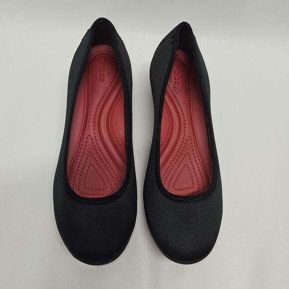 Crocs Busy Day Ballet Wedge Black W8 | Dual Comfort | Red Insole | Used - Picture 5 of 10